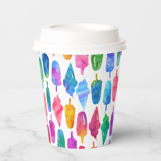 Rainbow Watercolor Ice Cream Popsicle Birthday Paper Cups (Front)