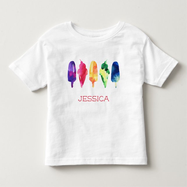 Rainbow Watercolor Ice Cream Popsicle Personalised Toddler T-Shirt (Front)