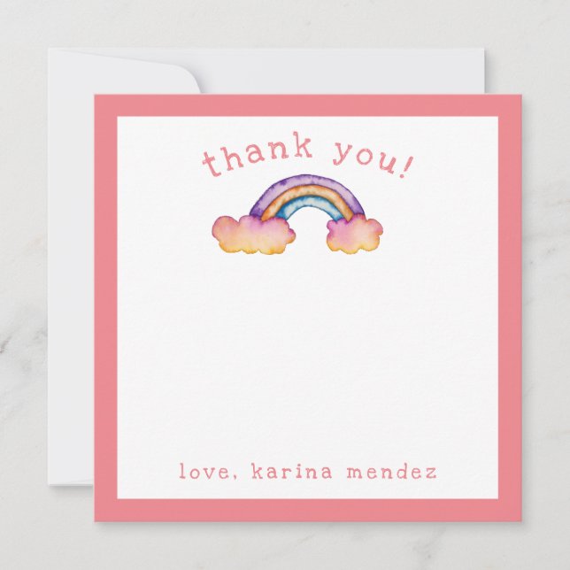 Rainbow Watercolor Kids Personalised Thank You Card (Front)