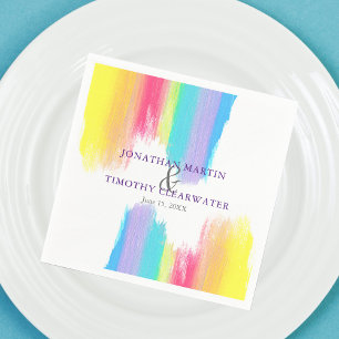 Rainbow Watercolor LGBTQ Gay Pride Wedding Napkin