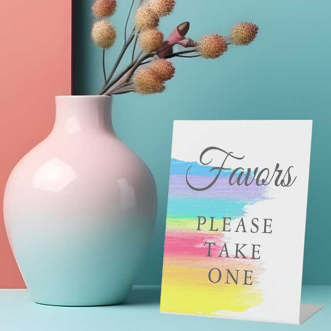Rainbow Watercolor LGBTQ Wedding Favours Table Pedestal Sign (Creator Uploaded)