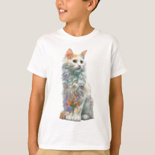 Rainbow Watercolor Longhair Fluffy Cat Kids T-Shirt