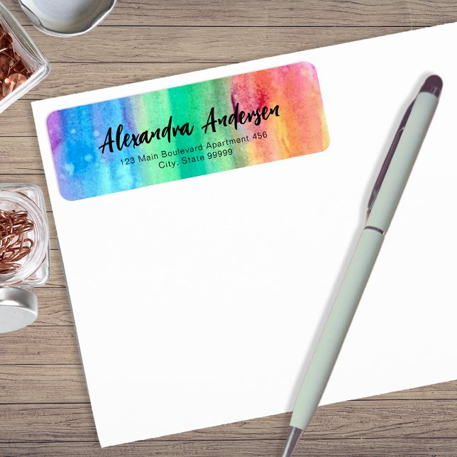 Rainbow Watercolor Modern Fancy Chic Script Label (Creator Uploaded)