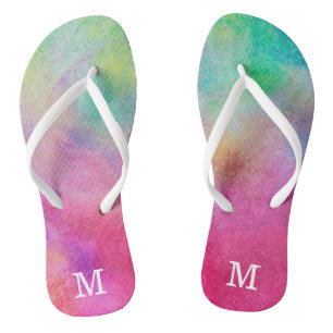Rainbow Watercolor Monogram Jandals