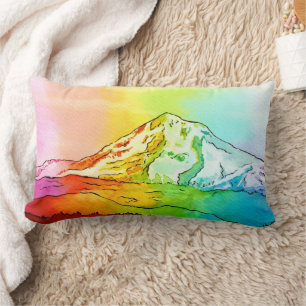 Rainbow Watercolor Mount Hood Lumbar Cushion