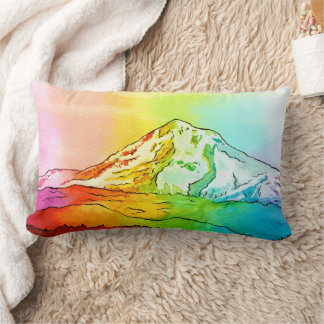 Rainbow Watercolor Mount Hood Lumbar Cushion