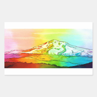 Rainbow Watercolor Mount Hood Rectangular Sticker