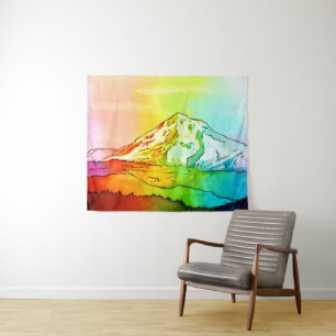 Rainbow Watercolor Mount Hood Tapestry