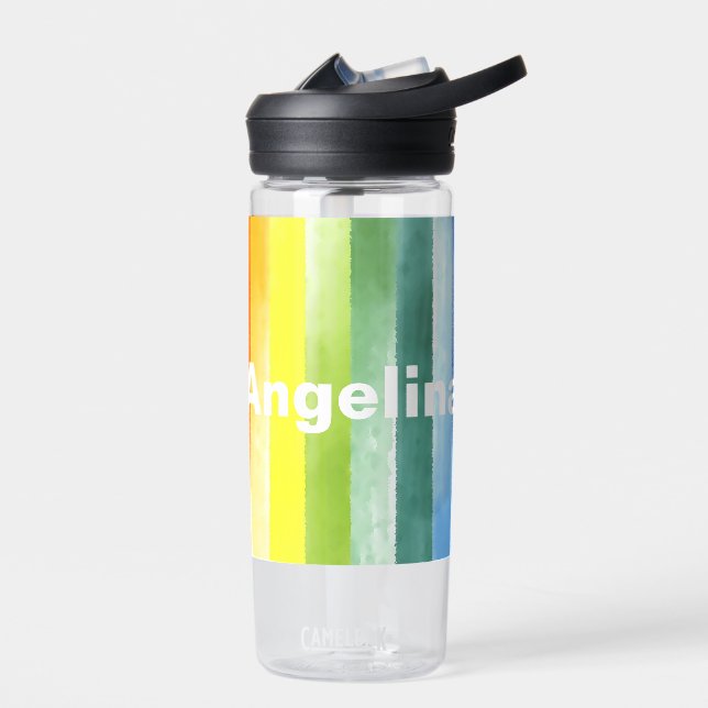 Rainbow watercolor name school water bottle (Left)