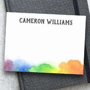 Rainbow watercolor paint border add name artists post-it notes