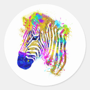 Rainbow Watercolor Paint Splatter Zebra Graphic Classic Round Sticker