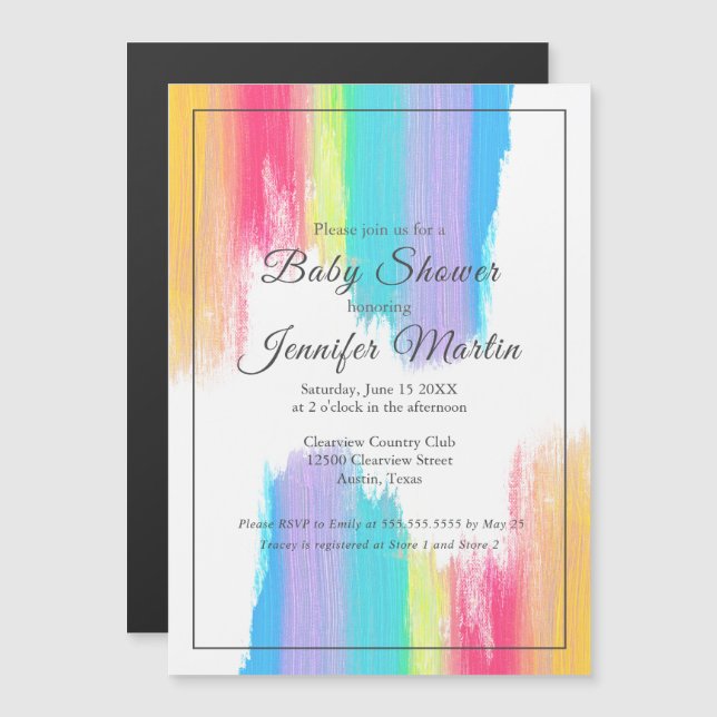 Rainbow Watercolor Paint Strokes Baby Shower Magnetic Invitation (Front/Back)