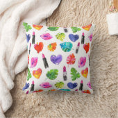 Rainbow watercolor palm leaves pin kiss lipsticks cushion (Blanket)