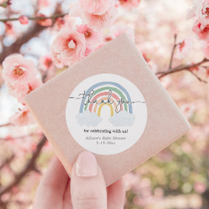 Rainbow watercolor pastel baby shower thank you classic round sticker