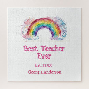 rainbow watercolor pastel best teacher ever est jigsaw puzzle