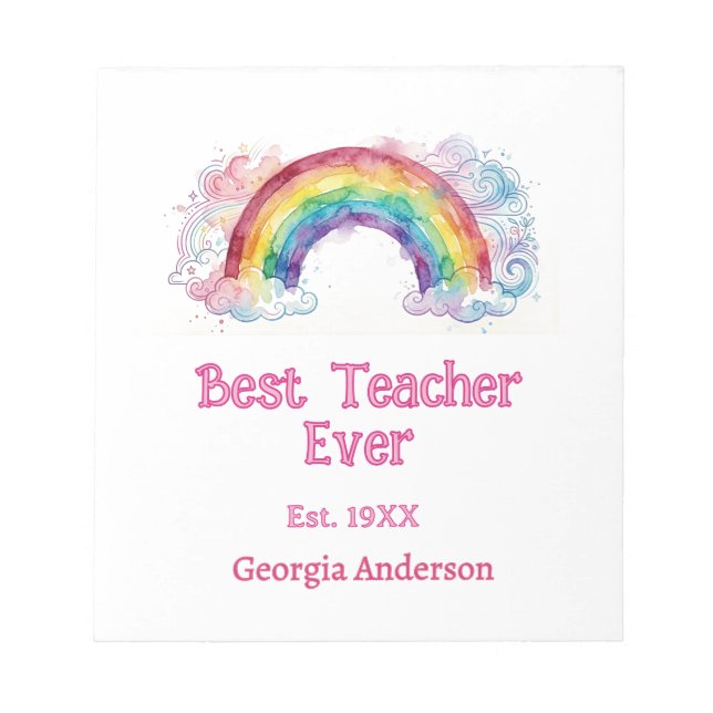 rainbow watercolor pastel best teacher ever est notepad (Front)