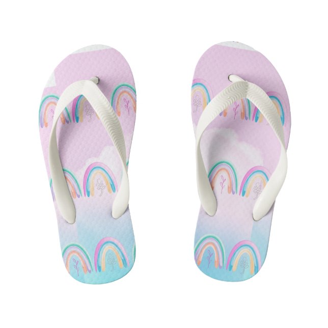 Rainbow Watercolor Pastel Pink and Blue  Kid's Jandals (Footbed)