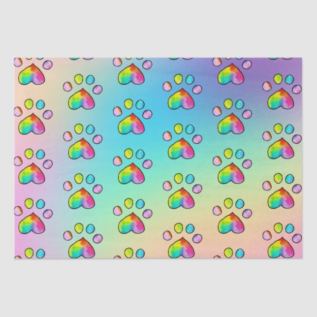 Rainbow Watercolor Paw Print Birthday Party Tissue Paper (Front)