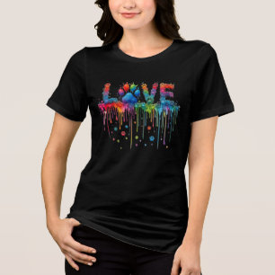 Rainbow Watercolor Paw Print LOVE Pet Lover T-Shir Tri-Blend Shirt