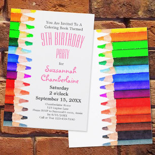 Rainbow Watercolor Pencils Kids Birthday Party Invitation
