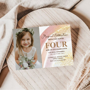  Rainbow Watercolor Photograph 4th Birthday Invitation
