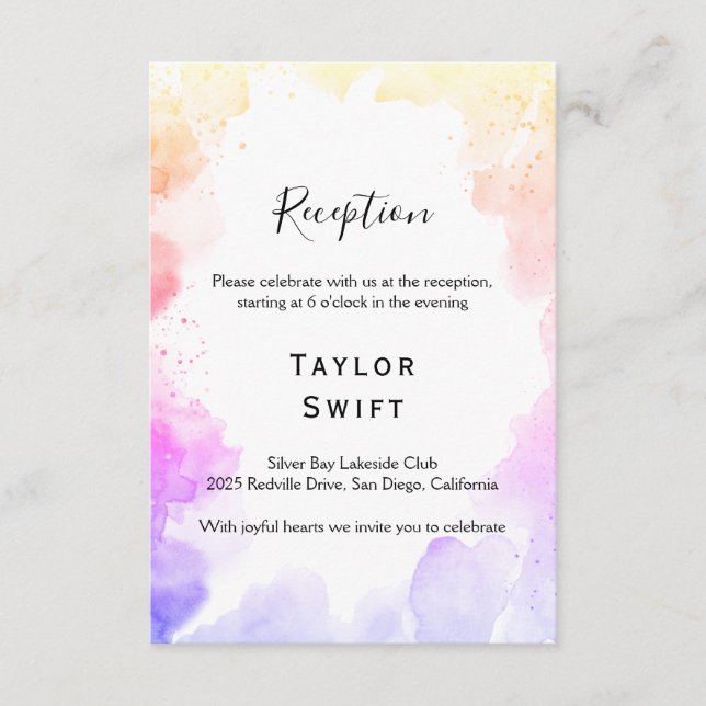 Rainbow Watercolor Reception Insert Card (Front)