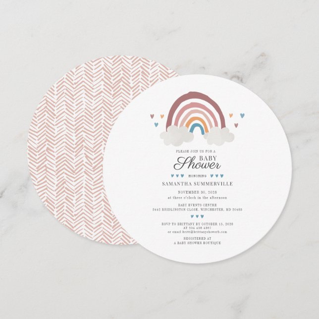 Rainbow Watercolor Script Chic Baby Shower Invitation (Front/Back)