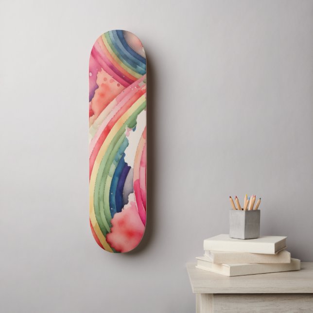 rainbow watercolor skateboard (Wall Art)