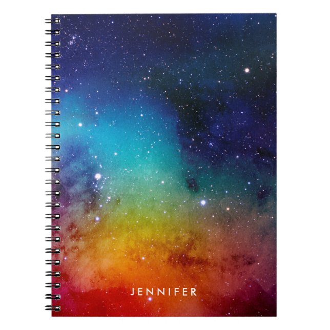 Rainbow Watercolor Space Galaxy Notebook (Front)