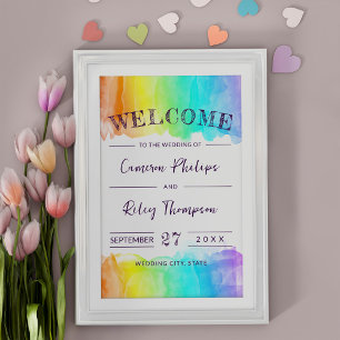 Rainbow Watercolor Splash LGBTQ Wedding Welcome Poster