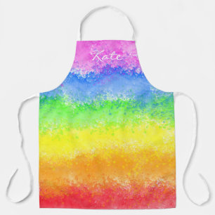 Rainbow watercolor splatter custom personalised apron