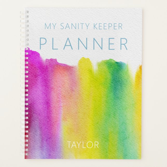 Rainbow Watercolor Stripe Modern Planner (Front)