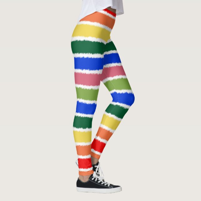 Rainbow Watercolor Stripes Colorful Leggings (Right)