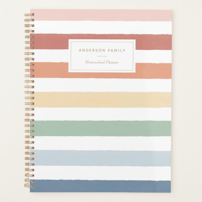 Rainbow Watercolor Stripes Homeschool Planner (Front)