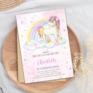 Rainbow Watercolor Unicorn Birthday Invitation