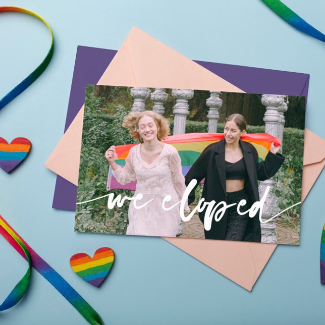 Rainbow Watercolor Wash We Eloped Photo Announcement (Creator Uploaded)