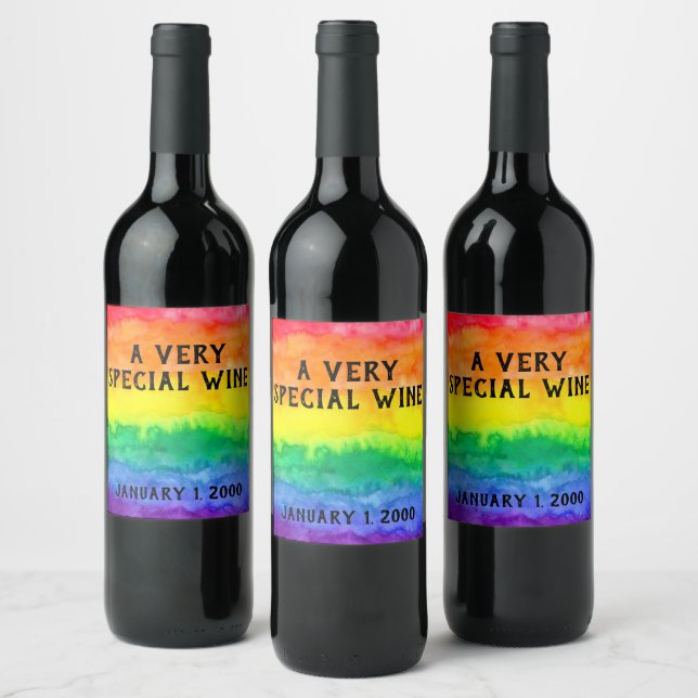 Rainbow Watercolor Wash Wine Label (Bottles)