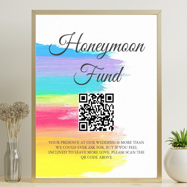 Rainbow Watercolor Wedding Honeymoon Fund QR Code Poster (Creator Uploaded)