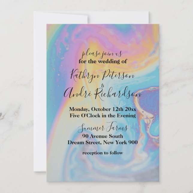 Rainbow Watercolor Wedding Invitation (Front)
