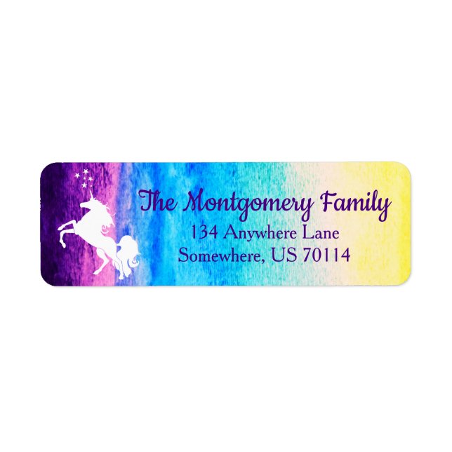 Rainbow Watercolor & White Unicorn | Family Name (Front)