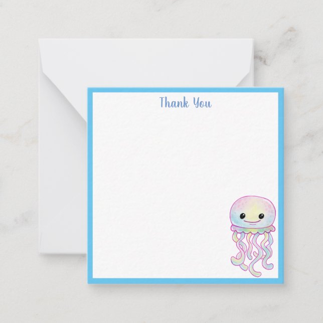 Rainbow Watercolour Jellyfish Thank You Note Card (Front)