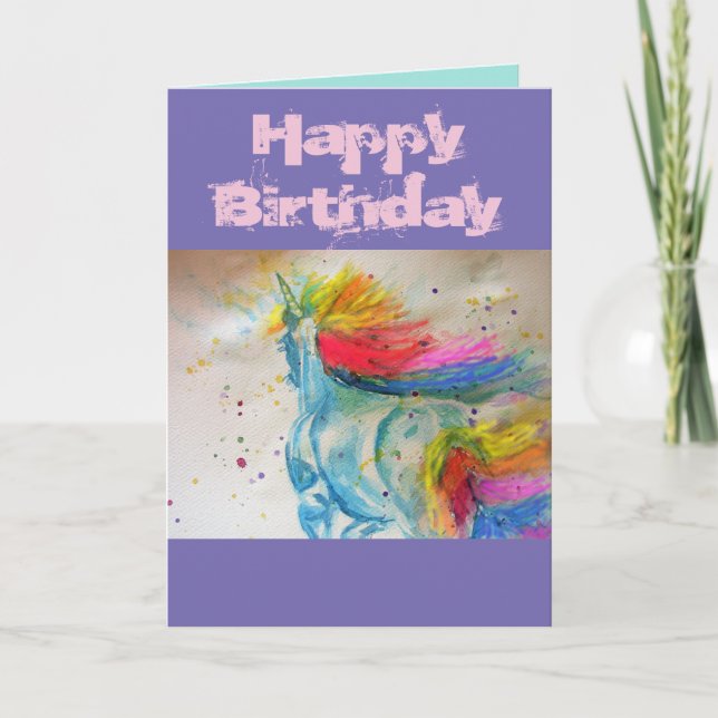 Rainbow Watercolour Unicorn art Watercolour Card (Front)