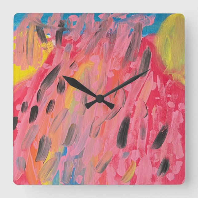 Rainbow Waterfall Painting  Square Wall Clock (Front)