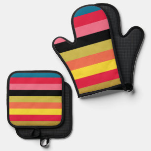 Rainbow Waterfall Stripes Oven Mitt & Pot Holder Set