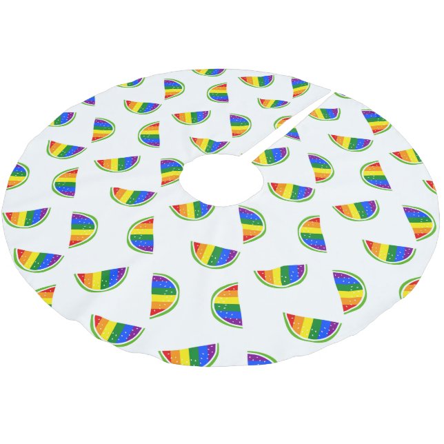 Rainbow Watermelon Pattern Brushed Polyester Tree Skirt (Angled)