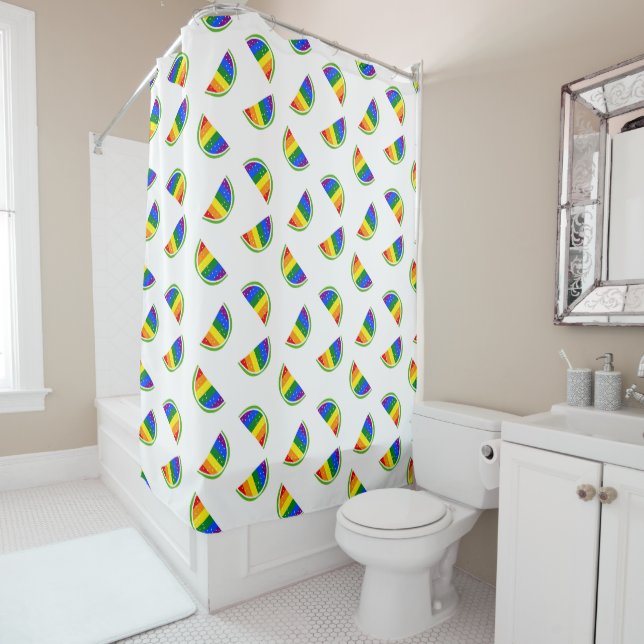 Rainbow Watermelon Pattern Shower Curtain (In Situ)