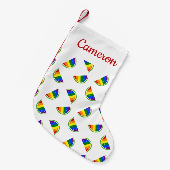 Rainbow Watermelon Pattern Small Christmas Stocking (Front (Hanging))