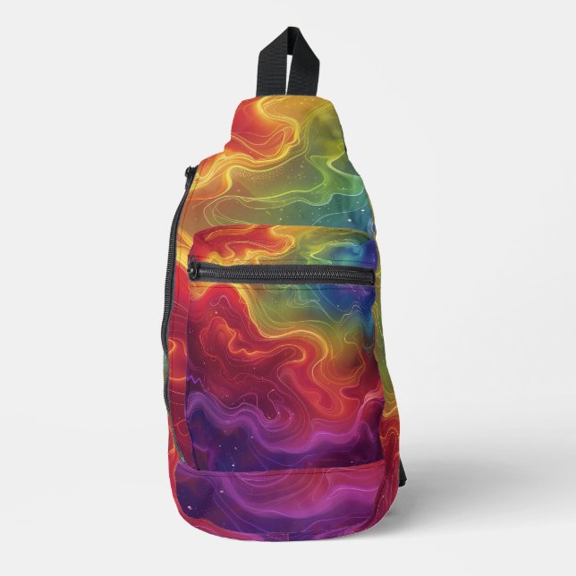 Rainbow Wave Form Digital Art Sling Bag (Front)