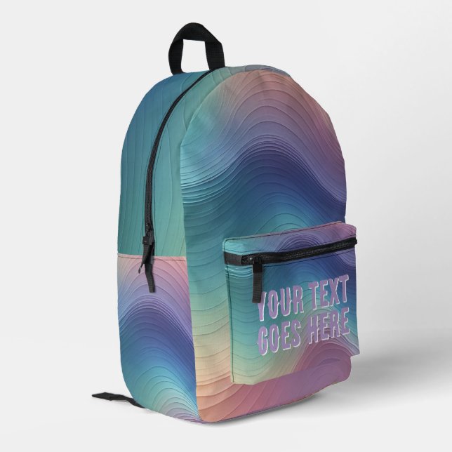 rainbow wave ombre colourful your text here printed backpack (Back Corner Left)