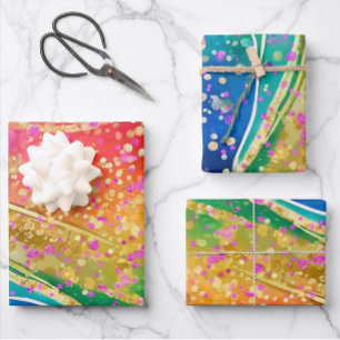 Rainbow Wave with Confetti Wrapping Paper Sheet